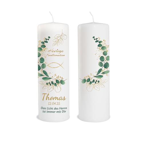 Vela de confirmación personalizada con nombre como decoración de mesa. Decoración de mesa, confirmación, regalo, personalizable. Vela de eucalipto y pescado. Duración de la combustión: 55 horas,