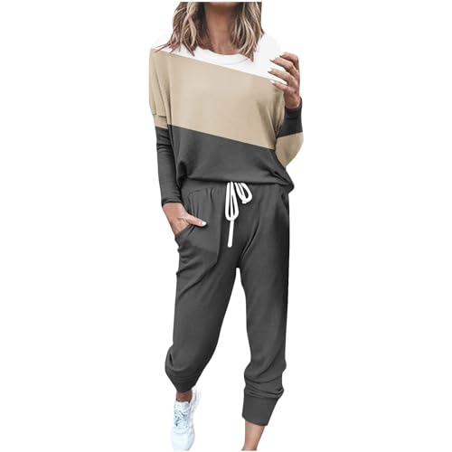 Womens Fall 2 Piece Lounge Outfit Long Sleeve Tops High Waisted Jogger Pants Set Travel Clothes Tracksuit 2025