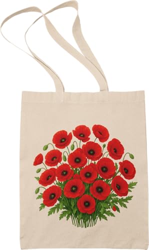 Paroles d'amour Tote Bag bouquet de coquelicot – Sac en coton fleurs Coquelicots avec anses longues – Fourre tout Fleuri - sac de Course Réutilisable...