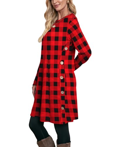Image of OFEEFAN Long Sleeve Dress for Women Crew Neck Fall and Winter Tunic Dress with Pockets