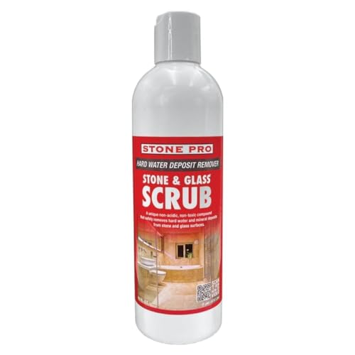 Stone Pro Stone and Glass Scrub - Hard Water Stain Remover - Remove Spots on Glass Natural Stone Quartz & Metal Fixtures (Pint)