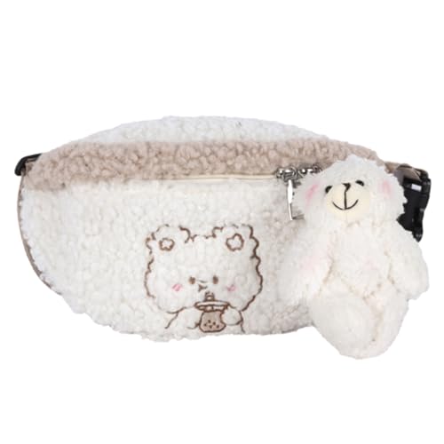 HEMOTON - Bolso de plátano para mujer de peluche con diseño de oso bordado, bolso para cinturón lindo para niñas, elegante para compras y viajes, regalo de moda para mujer