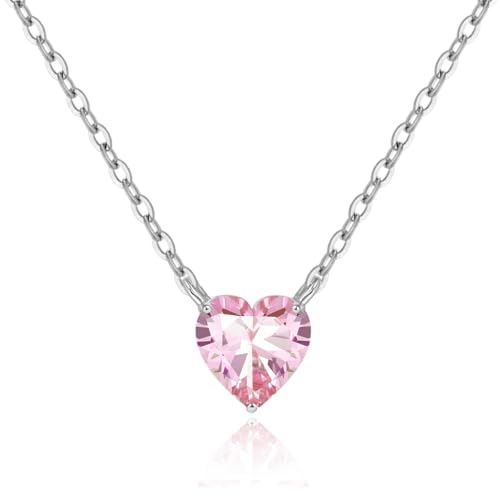 Cosie Lily Collar Mujer Regalo, Plata De Ley 925 Corazón Colgante Necklace Joya, Cumpleaños San Valentín Navidad Aniversarios Dia De La Madre, Regalos Mamá Esposas Hermanas, Rosa
