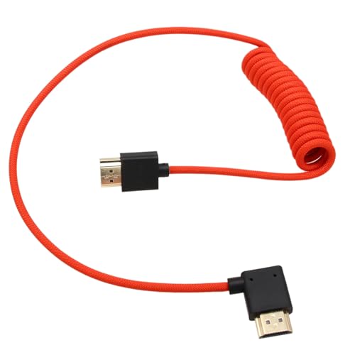 Image of HDMI 8K 4K 50p Cable for ATOMOS Ninja Shinobi Indie 7 Portkeys Feelworld LUT6 Sony A7R-V Canon C70 XF605 G9II ZCAM E2 S6 X-H2S Camera, Left Angle Type A HDMI 2.1 Red Braided Coiled 50cm