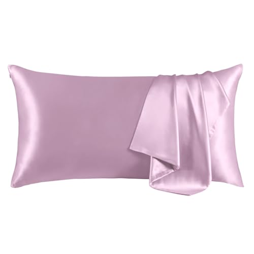 THXSILK 100% Mulberry Silk Pillowcase for Hair and Skin, Grade 6A+ Mulberry Silk Pillow Case, Natural Silk Pillow Case Cover with Zipper, 1pc(California King Size 20"x40", Light Purple)