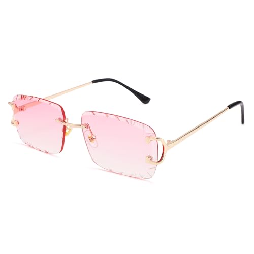 Image of Hycredi Rimless Rectangle Sunglasses for Men /Women- Frameless Square Trendy Shade - Diamond Cutting Eyewear