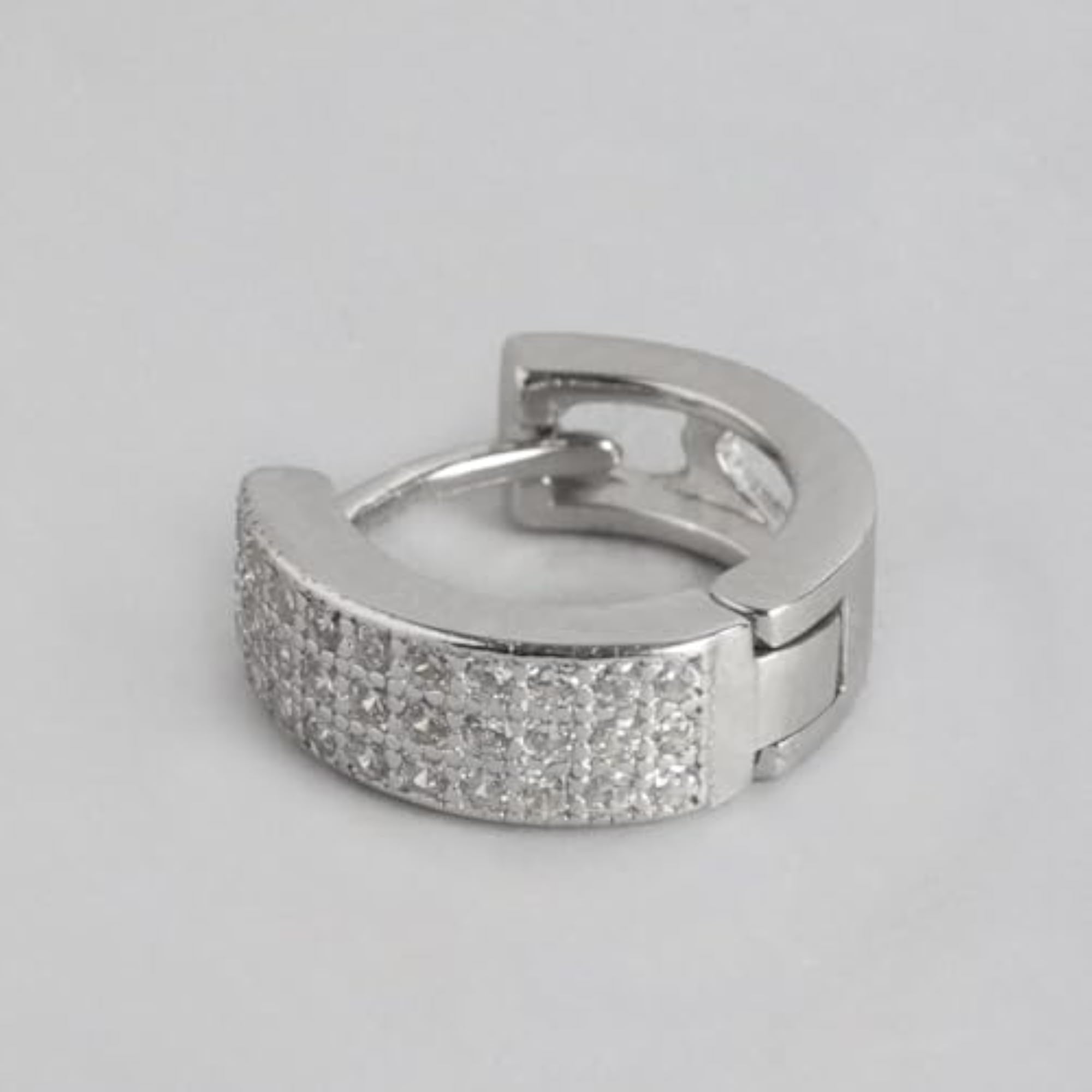 Women's 925 Sterling Silver Designer CZ Bali Rhodium Plated Hoop Earrings