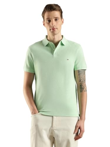 Image of Tommy Hilfiger Solid Regular fit Cotton Polo t-Shirt