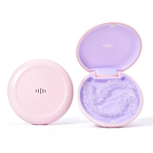 YOOJ Retainer Case Ultra-Slim Aligner Case with Vent Holes and Removable Silicone Inner Tray Storage and Cleaning Retainer/Denture/Mouth Guard/Braces/Soak Travel Braces Box (Pink/Purple)