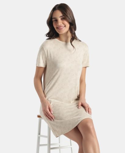 Image of Jockey RX25 Women Micro Modal Cotton Ruffled Hem Styled Half Sleeve Printed Sleep Dress (Colors & Prints May Vary)