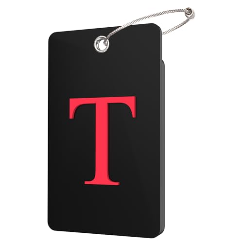 Gostwo 2 Pack Luggage Tags for Suitcases, 26 Initial Letter Travel Luggage Baggage Identification Labels ID Tag Fully Bendable Tags with Stainless Steel Loop (Black) (Letter T)