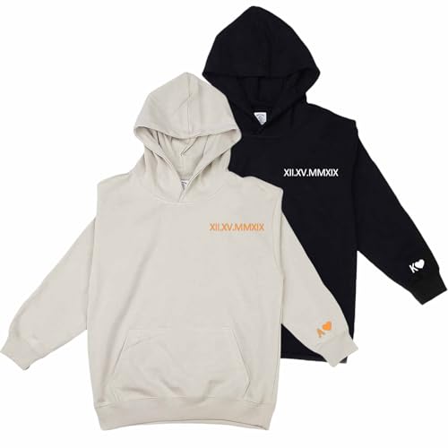 Custom Embroidered Roman Numeral Date Sweatshirt Hoodie, Personalized Couple Hoodie, Gift for Christmas,Valentine's Day