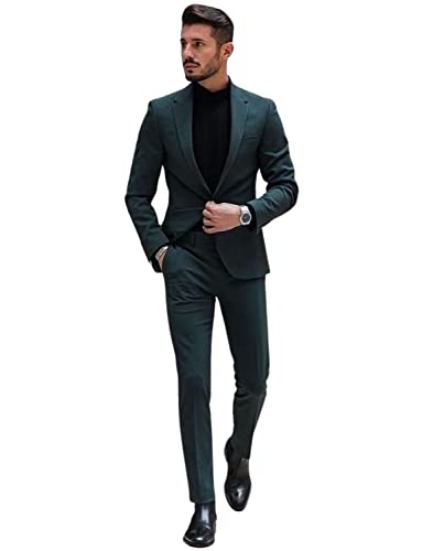 Men's Slim Fit 2 Pieces Suit One Button Notch Lapel Tuxedo for Casual Prom Party