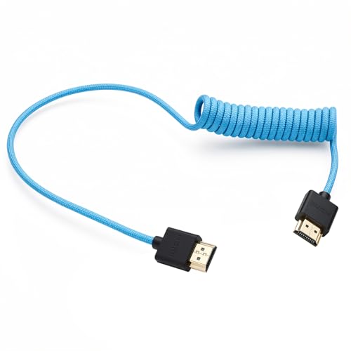 Image of 8K 4K HDMI Cable, 50cm Coiled for ATOMOS Ninja V, R5 Mark II, Sony a7v Nikon Lumix S5II Camera Monitor Gimbal, Type-A HDMI2.1, Blue Braided