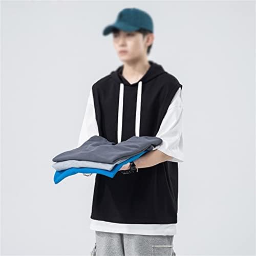 LIUZH Hooded Fake Two Short-Sleeved Men’s 2022 Summer Solid Color Hip-hop Loose Hoodie Sweatshirt Loose (Color : Black, Size : X-Large) LIUZH Hooded Fake Two Short-Sleeved Men’s 2022 Summer Solid Color Hip-hop Loose Hoodie Sweatshirt Loose (Color : Black, Size : X-Large)