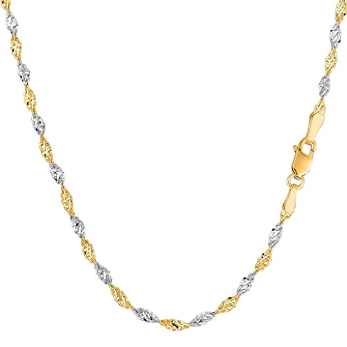 The Diamond Deal 14K Two-Tone Yellow And White Gold 2.00Mm Shiny Diamond-Cut Classic Singapore Chain Necklace For Pendants And Charms With Lobster-Claw Clasp (18" And White-And-Yellow-Gold) #TOP10