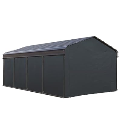 PHI VILLA 12 x 20 ft Carport Metal Carports with Galvanized Steel Roof with Sidewalls Enclosure Kit, Sturdy Heavy Duty Metal Carport for Cars, Boats, and Tractor