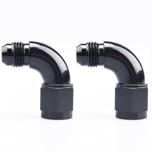 AC PERFORMANCE 90 Degree -6 AN Male to Female Swivel Union Full Flow Elbow Fitting Adapter Aluminum Black, Pack of 2