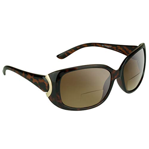 proSPORT Sexy Bifocal Sunglasses for Women. Black, Tortoise Shell Brown or Animal Pattern Frame with Metal Accent.