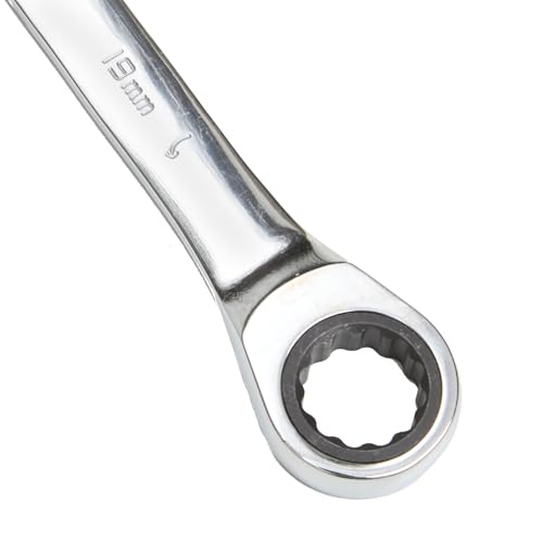 Image of Taparia 19mm Gear Wrench Combination Spanner made of Chrome Vanadium Steel, Combination Ratchet Spanner, CrV Steel Mirror polish Finish, Anti Rust coating