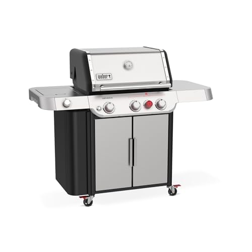Image of Weber Genesis S-335 Liquid Propane Gas Grill for Outdoor Cooking, Stainless Steel, 3 Burners and 1 Side Burner - Stainless Steel Cooking Grates, PureBlu Burners & Sear Zone