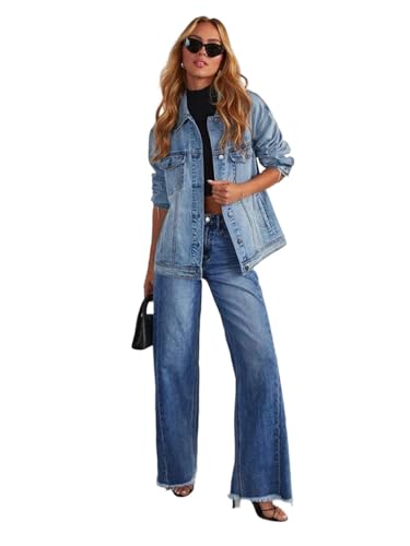 Women Jean Jacket Top Straight Leg Jeans Pant Suit Set