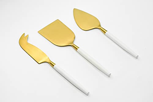 Gold Cheese Knives Set, 3 Piece, Stainless Steel (Gold/White)