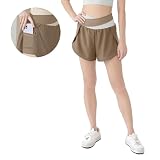 [MORGEN SKY] レディース ショートパンツ 短パン ジョガーパンツ 部屋着 ジム ヨガウェア フィットネス スポーツ スウェット ランニング トレーニング ショーツ付き ポケット 3分丈 ゆったり 通気 速乾 薄手 DK007 (2XL, カーキ)