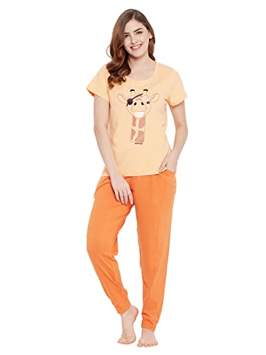 Image of Clovia Women's Cotton Printed Top and Basic Pyjama Set