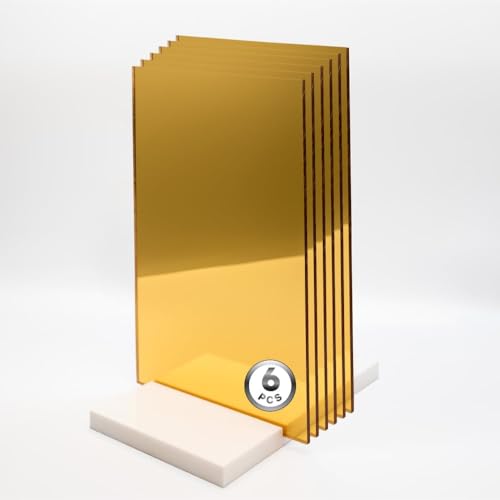 Image of Colorful Acrylic Sheets 8x12 (Pack of 6) - 0.11 Inch Thick Sheets for Arts & Crafts, DIY Projects | Easy to Cut w / CO2 Laser Cutting & Engraving (Gold Mirror Acrylic Sheet 8x12 (Pack of 6))