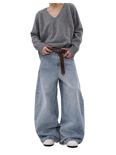 Verdusa Men's Vintage Baggy Jeans Grunge Streetwear Wide Leg Denim Pants with Pockets