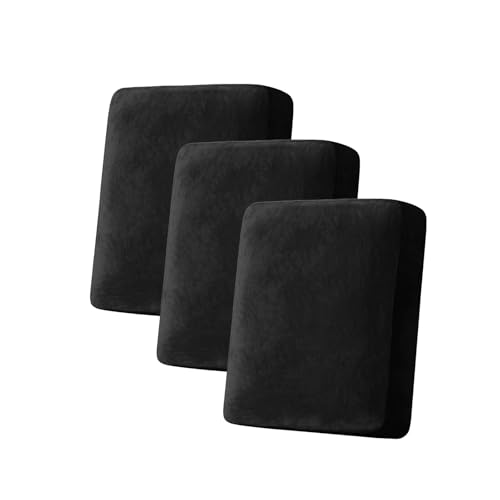 Image of Couch Cover Stretch Velvet Sofa Cushion Cover 3-Piece - Elastic Washable Slipcover for Seat /Backrest, Couch Seat Covers for Sofas (Black)