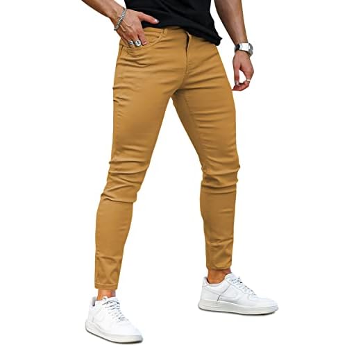 Mens Jeans Skinny Stretch Premium High Rise Colored Jeans Expandable Waist 28W x 28L Black