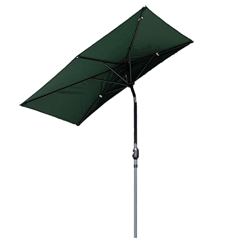 Parasol rectangulaire inclinable de 1,95 m x 1 m, parasol pour table de marché, terrasse, parasol avec manivelle, demi-parasol de balcon, parasol mural, 6 baleines en acier, sans base