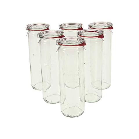 Set of Six 600ml Weck Cylinder Jars Cover