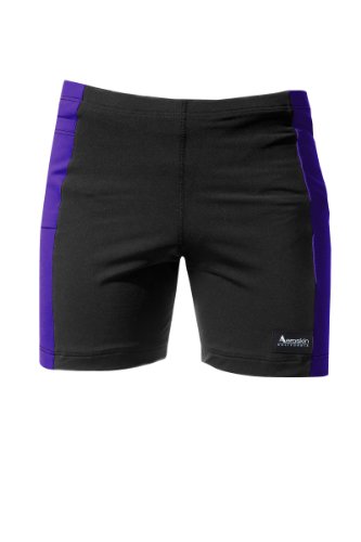 Aeroskin Polypropylene Swim Shorts with Color Side Stripes and Side Pocket (Black/Purple, Kids-3)
