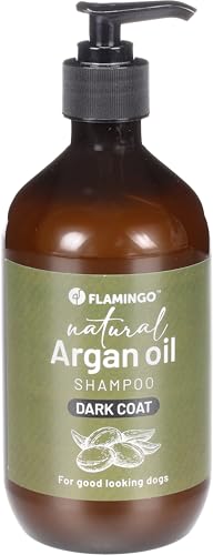 Flamingo hundeshampoo - mit Arganöl - für Hunde mit einen Dunkles Fell 500ml - Geeignet für alle Fell- und Hauttypen - Nährt und pflegt das Fell - Verstärkt die Farbe und Glanz des dunklen Fells
