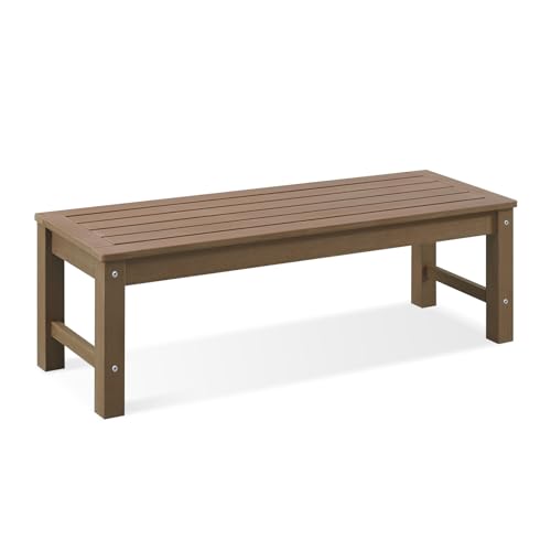 Psilvam Knight Bench, Two Person Outdoor Poly Lumber Patio Backless Bench, Weatherproof Garden Bench That Never Rot and Fade, Suit for Garden, Porch and Park (Brown)