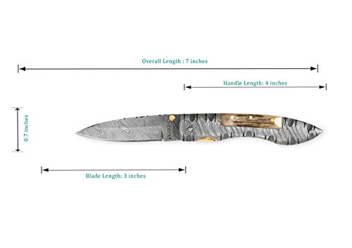 Damast Jagdmesser von Perkin Knives mit Ledertasche