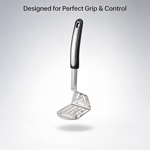 Image of Stainless Steel Pav Bhaji Masher | Heavy Duty SS 202 Vegetable Masher | Rust-Proof, Food-Grade, Heavy Press Base | Ergonomic Handle for Bhaji, Bharta & Vegetable Mashing | Dishwasher Safe