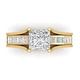 2.28 ct Princess Cut Clear Simulated Diamond 14k Yellow Gold Solitaire W/Accents Wedding Engagement Bridal Ring Set Sz 6