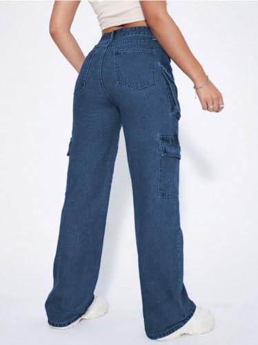 Image of Ben Martin Women's High Rise Cargo Pants || Denim Cargo's Pants || Oversized-Jeans|| Loose Jeans Pant,S