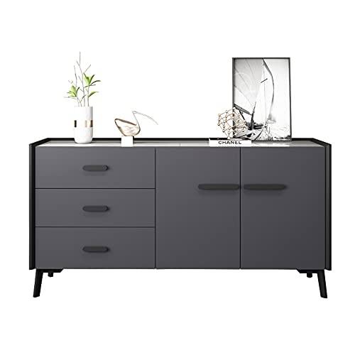 QINJIE Aparador de Almacenamiento para Buffet, Moderno aparador para Mesa de Buffet, con 3 cajones y 1 Puerta, para Sala de Estar,Gris,47.2in