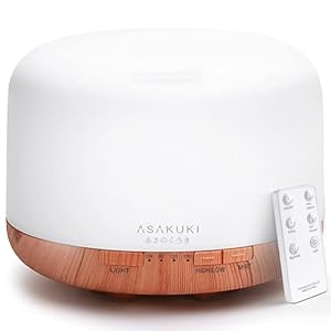 ASAKUKI 500ml Essential Oil Diffuser, Premium 5 In 1 Ultrasonic Aromatherapy Scented Oil Diffuser Vaporizer Humidifier, Timer and Waterless Auto-Off, 7 LED Light Colors