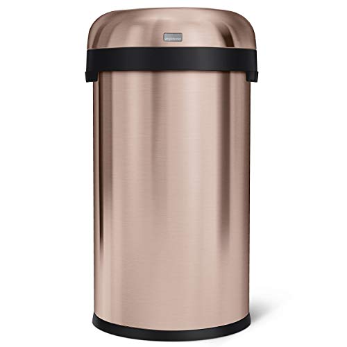 Image of simplehuman 60 Liter / 16 Gallon Bullet Open Top Trash Can Commercial Grade Heavy Gauge, Rose Gold Stainless Steel