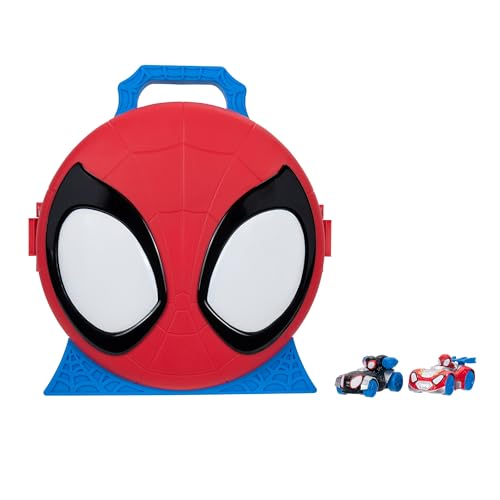 MARVEL Spidey and His Amazing Friends Action Launch Carry Case - 12-Inch Carry Case with Rotating Launcher and Two Exclusive Amazing Metals Vehicles