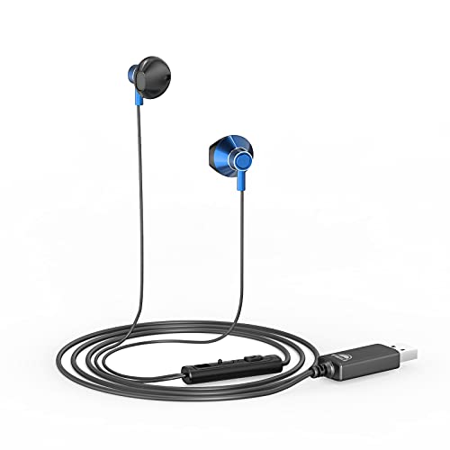 OKCSC U200 Auriculares USB con micrófono para pc Control de Volumen Ajustable Cancelación de Ruido Auriculares para PC PS4 Portátil Escritorio Conferencias Web 1,2m Azul Cover