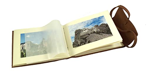 Rustic Genuine Leather Photo Album with Gift Box - Scrapbook Style Pages - Holds 60 4x6 or 5x7 Photos Brown