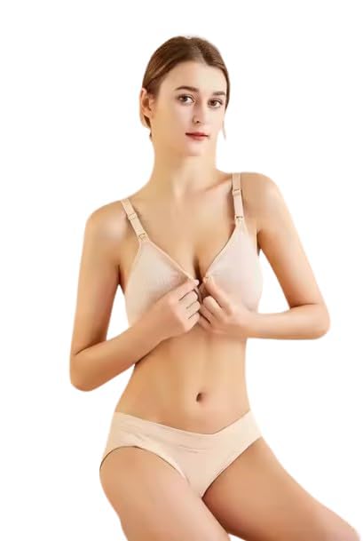 Image of Women's Maternity Nursing Bra, Front Open with Button Closure, Wirefree Padded, Seamless Inner, with Tube Bra,Pack of 1 (Free Size 30,32,34)