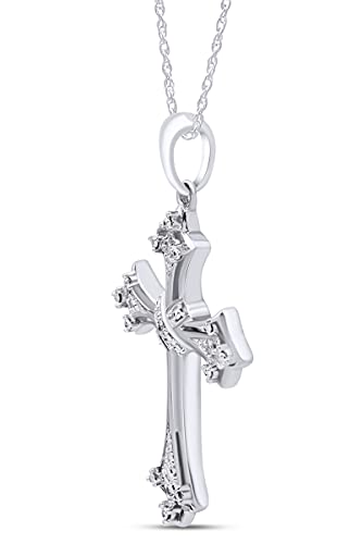 AFFY Round Shape White Natural Diamond Accents Cross Pendant Necklace In 14k Gold Over Sterling Silver2